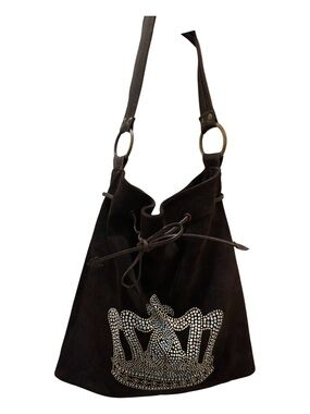 Tammi Lyn Dark Brown Suede Hobo with Crystal Crown Accent
